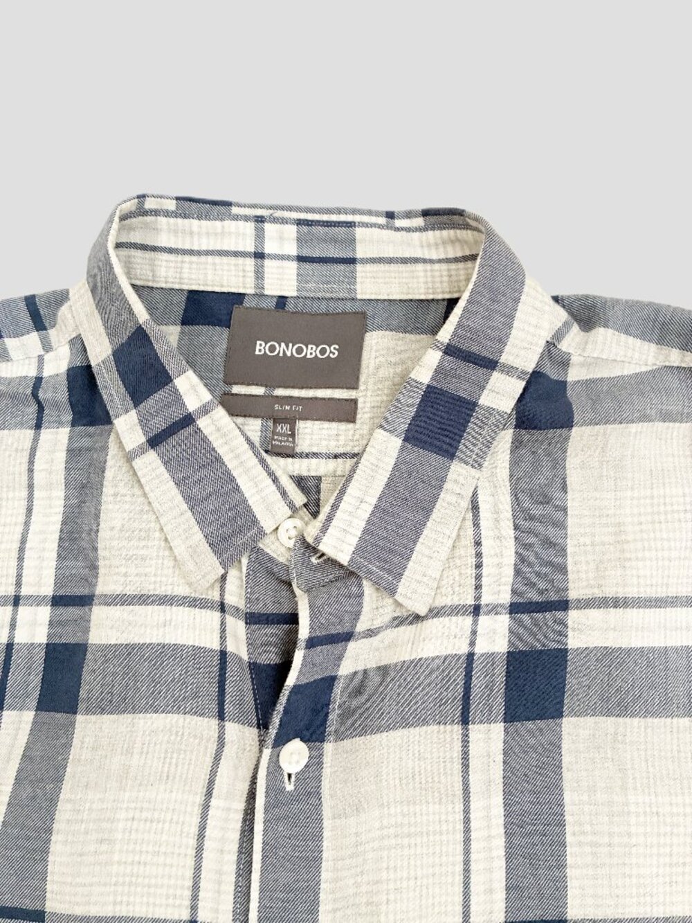 Bonobos Men's Slim Fit Brushed Button-Down Shirt Navy/Cream Plaid (XXL R)